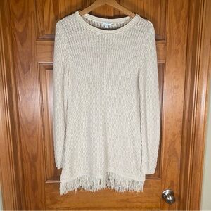 J Jill Knit Sweater with Fringe Hemline in a Oat Color AS IS